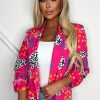 New Aspects Of Love Hot Pink Shawl Neck Ruched Sleeve Printed Blazer Blazers