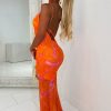 Clearance Meshy Heart Orange Marble Mesh Backless Maxi Dress Summer Dresses