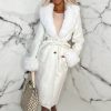 Best Brief Encounter Cream Faux Fur Shawl Neck & Cuff Belted Coat Coats And Jackets