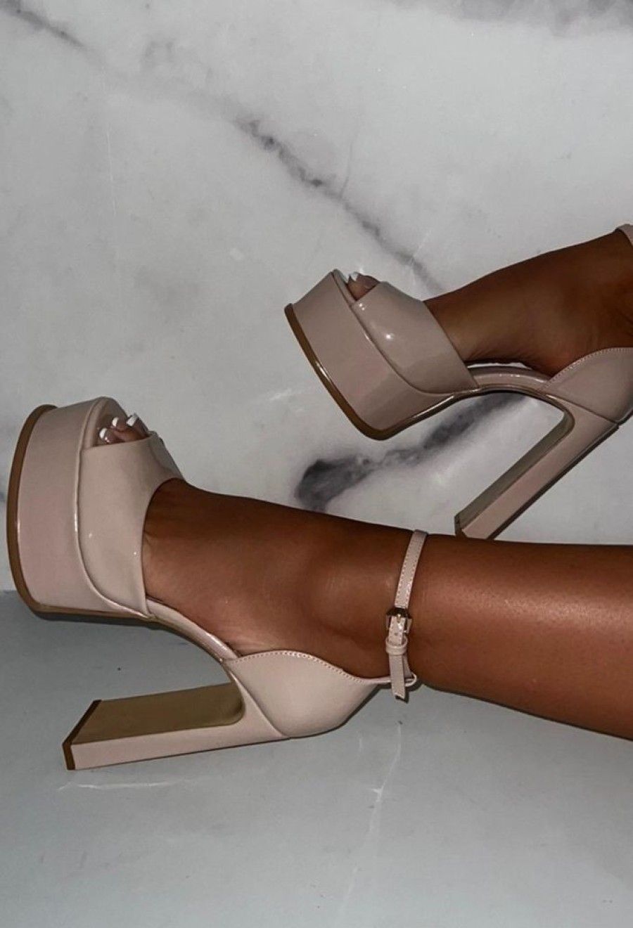 Best Chic Nights Nude Platform Open Toe Block Heels High Heels