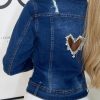 Online Heart Felt Mid Blue Diamante Cut Out Heart Denim Jacket Denim