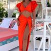 Hot Island Hideout Orange Knot Detail Maxi Skirt Cover Up Swimwear