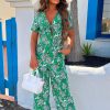 Wholesale In The Game Green Tie Front Jumpsuit Jumpsuits