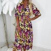 Best Feline Wild Multi Leopard Printed Leg Split Midi Dress Dresses