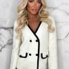 New Lavish Chic Cream Textured Contrast Collarless Jacket Limited Edition Coats And Jackets