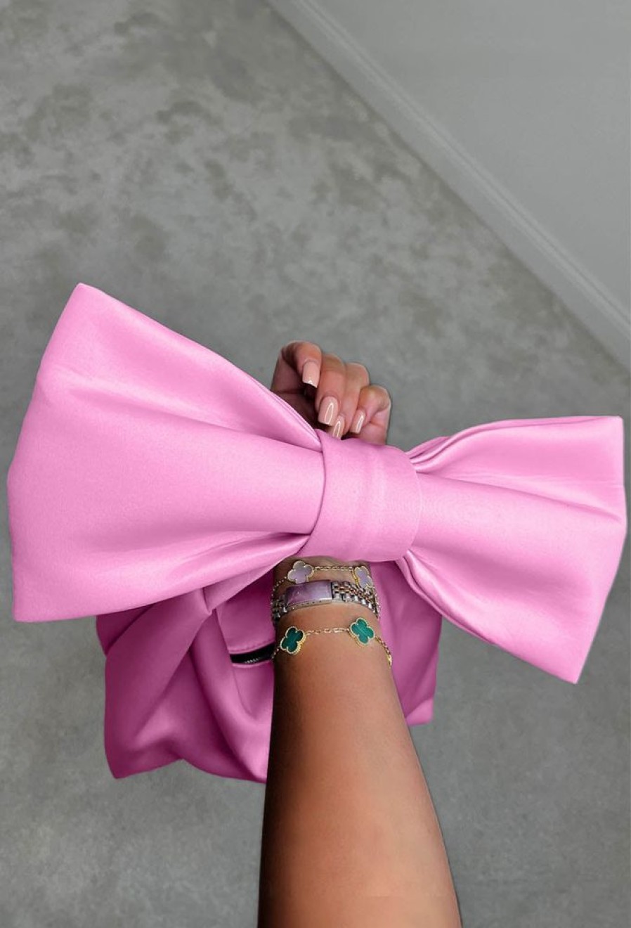 Hot Luxe Girl Pink Bow Handle Clutch Bag Bags