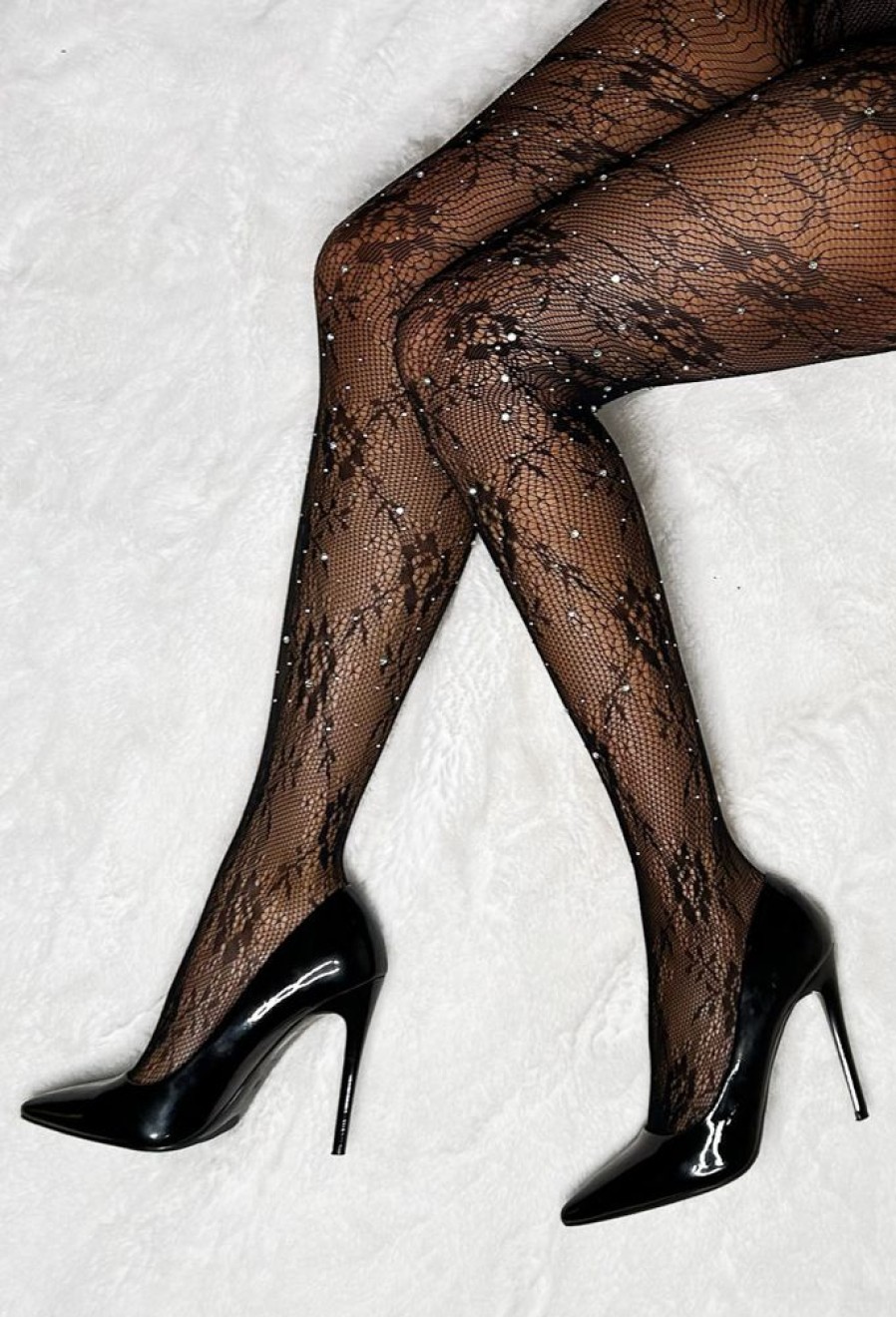 Best Whispering Lace Black Diamante Lace Tights Tights