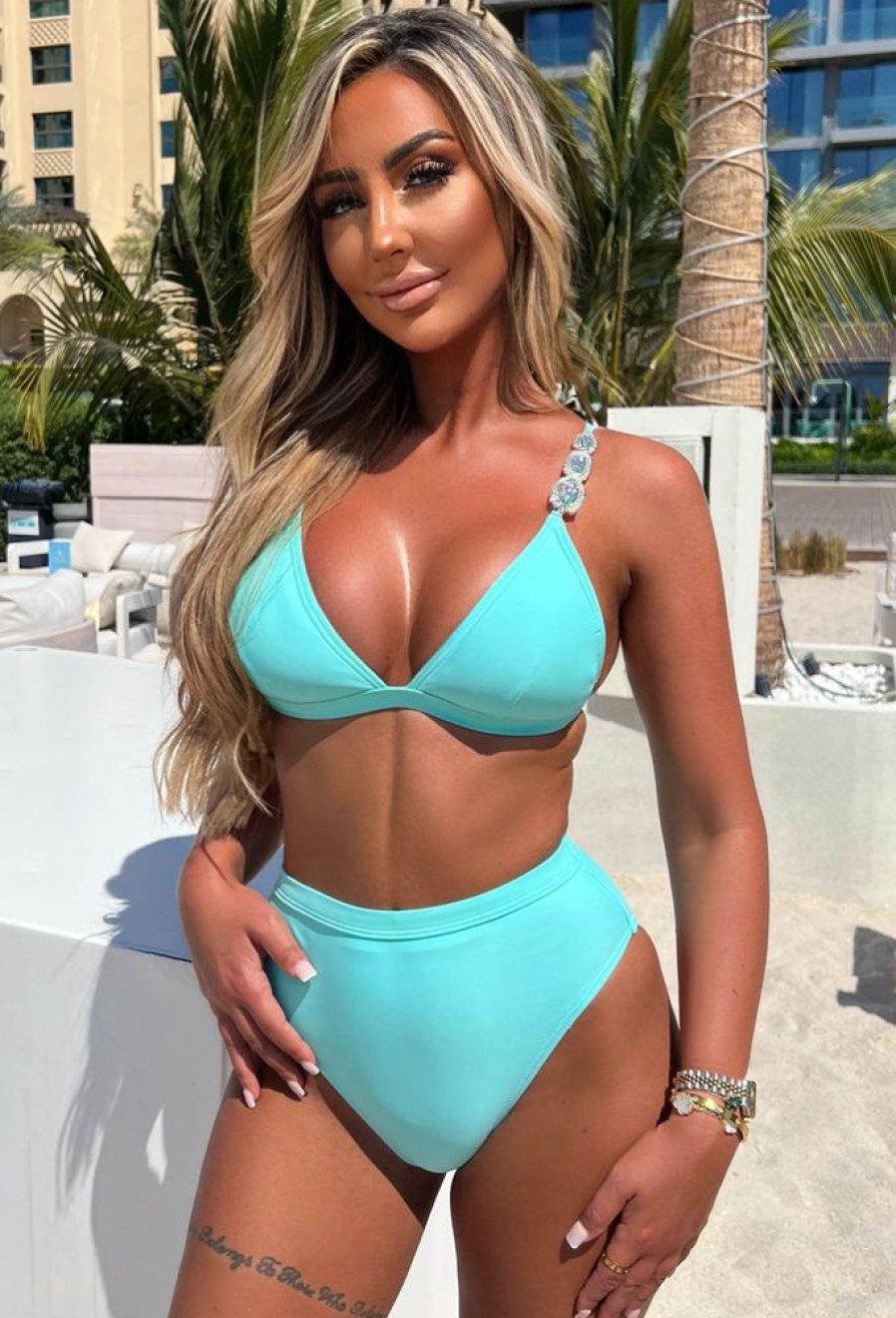 Wholesale Sicilian Crush Mint Green High Waist Embellished Bikini Swimwear