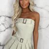 Hot Belted Babe Stone Bandeau Stretch Pleated Skort Playsuit Playsuits