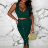 Clearance Elegant Lover Green Wrap Top Button Midi Skirt Knitted Co-Ord Set Knitwear