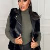 New Wrapped In Desire Black Faux Leather & Faux Fur Gilet Coats And Jackets