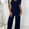 Best Utterly Yours Navy Cross Over Ruched Wide Leg Belted Jumpsuit Jumpsuits