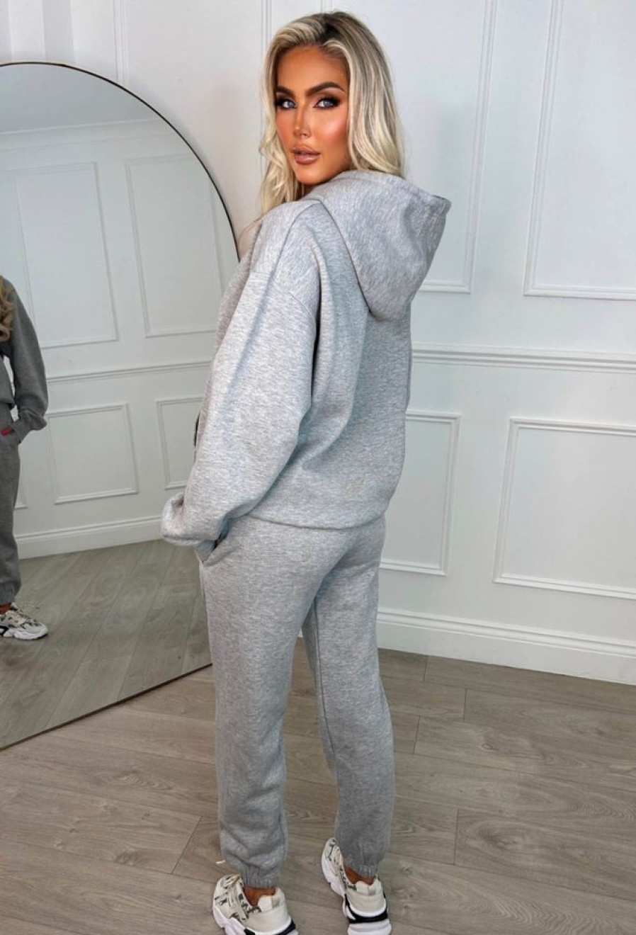 Best Ltd Edition Grey Marl Embroidered Hooded Two-Piece Loungewear Set Loungewear