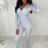 Hot Relaxed Luxe Grey Two Piece Knitted Rib Zip Loungewear Set Loungewear