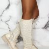 Wholesale Quite Obsessed Cream Knitted Geometric Ankle Knee Boots Boots