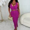 New Elegant Lover Pink Wrap Top Button Midi Skirt Knitted Co-Ord Set Knitwear