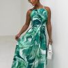 Best Pleated Perfection Green Marble Print Pleated Tie Waist Dress Summer Dresses