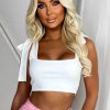 Clearance Special Love White Bow Strap Square Neck Crop Top Tops