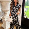 Best Love Garden Black Floral Print Satin Jumpsuit Jumpsuits