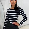 Clearance Skip The Line Black Stripe Ribbed Bodysuit Tops