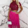 Best Cloud Nine Hot Pink Waterfall Mesh Midi Skirt Skirts