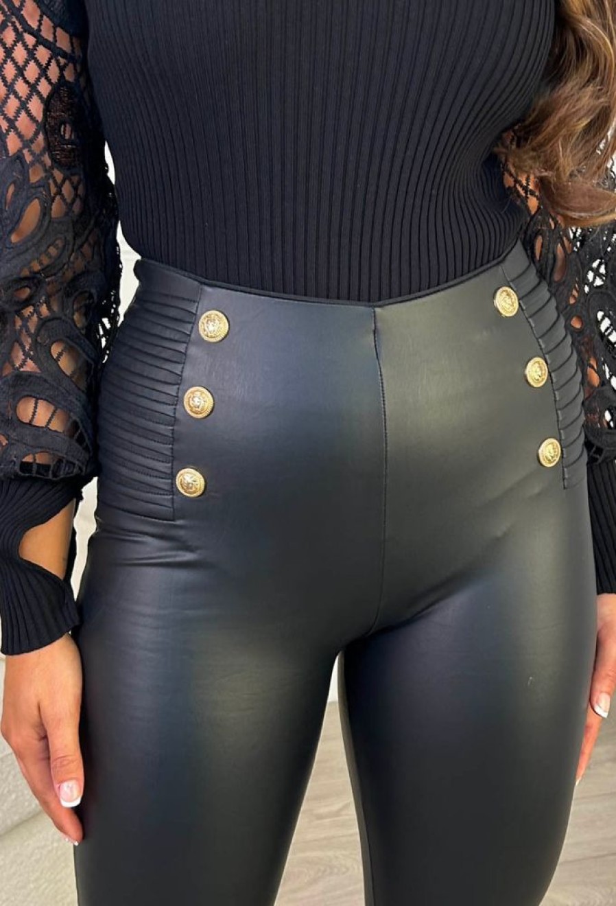 Hot Wildest Dream Black Button Front & Pleated Seam Detail Legging Trousers & Leggings