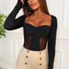 New Don'T Tempt Me Black Mesh Panel Bodysuit Bodysuits