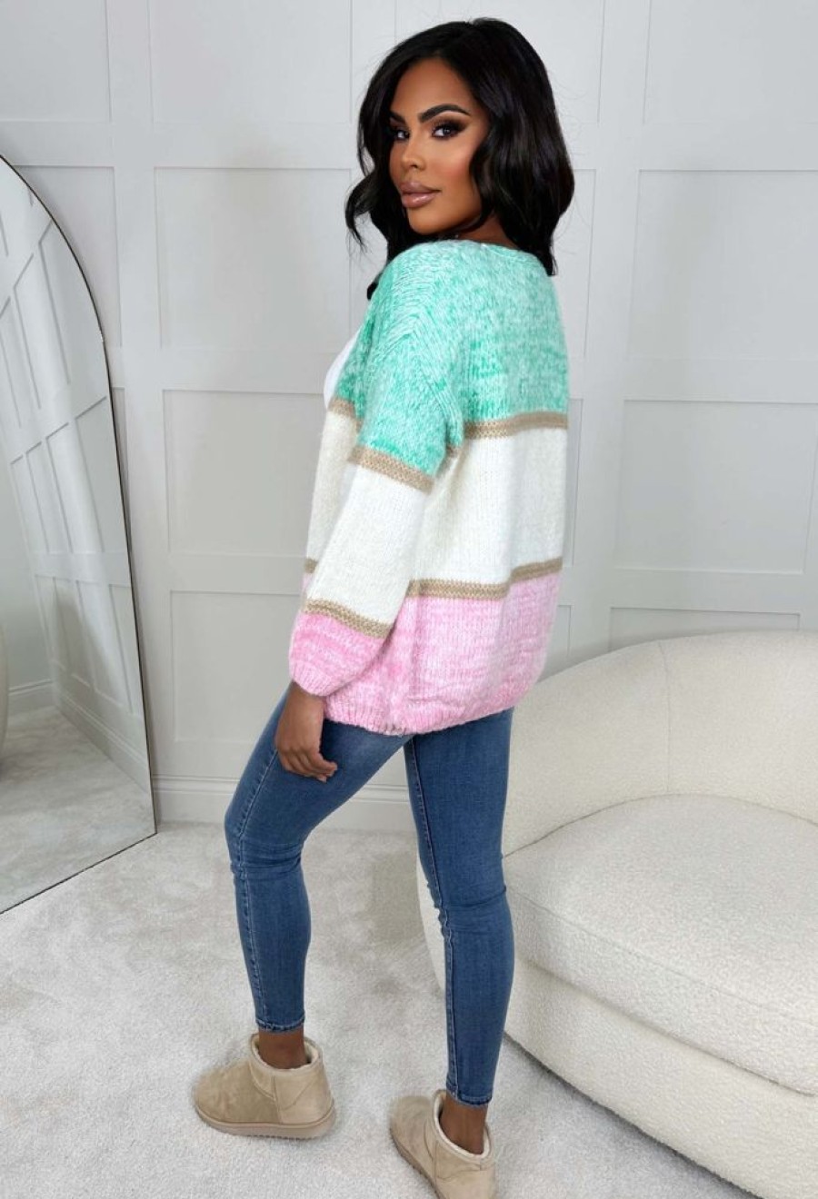 New Need You Tonight Multi Pastel Panel Cardigan Knitwear