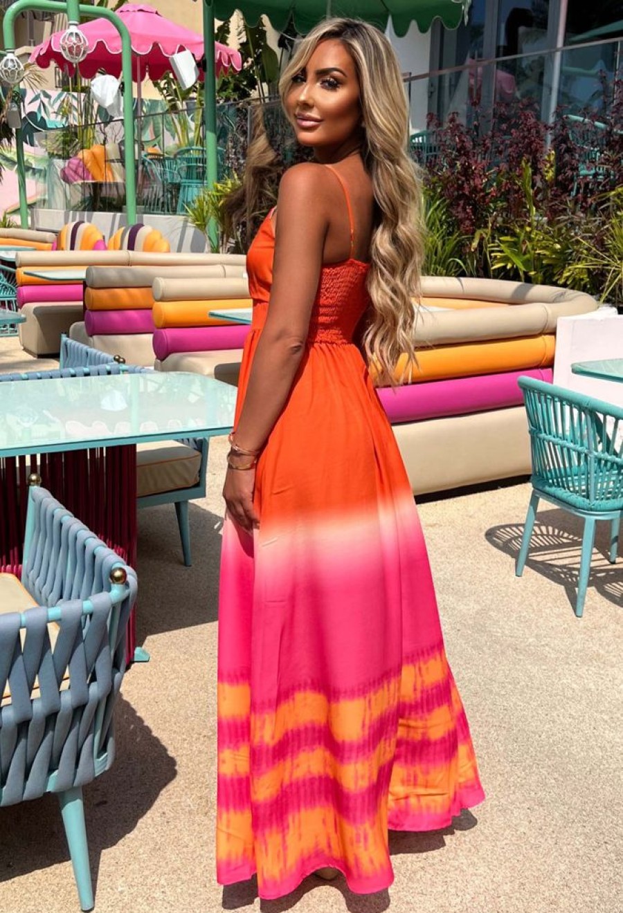 Online Sunset Goddess Orange Ombre Cami Maxi Dress Summer Dresses