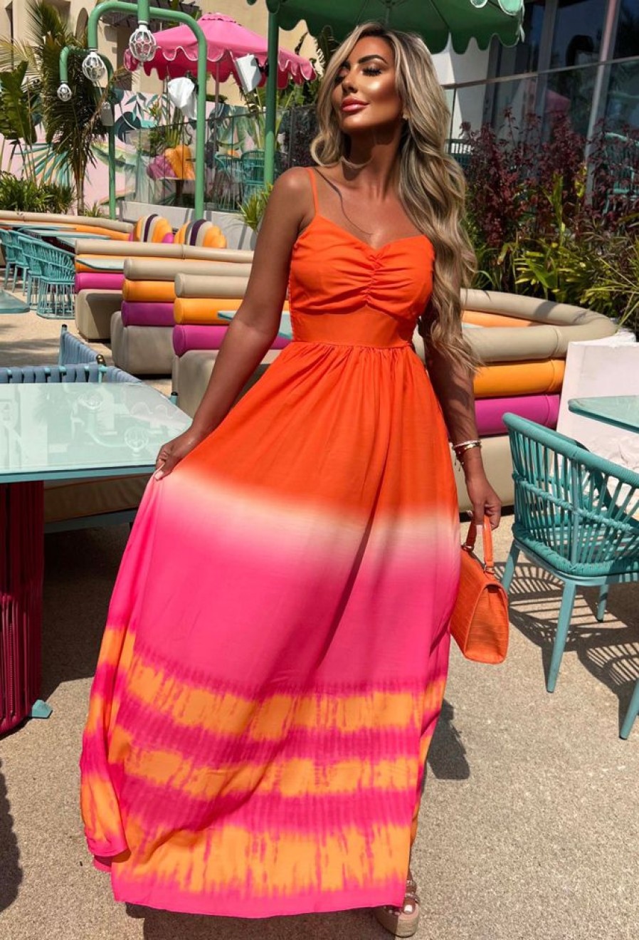 Online Sunset Goddess Orange Ombre Cami Maxi Dress Summer Dresses