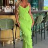 Online Frilling Temptation Green Frilled Lace Up Back Cami Maxi Dress Summer Dresses