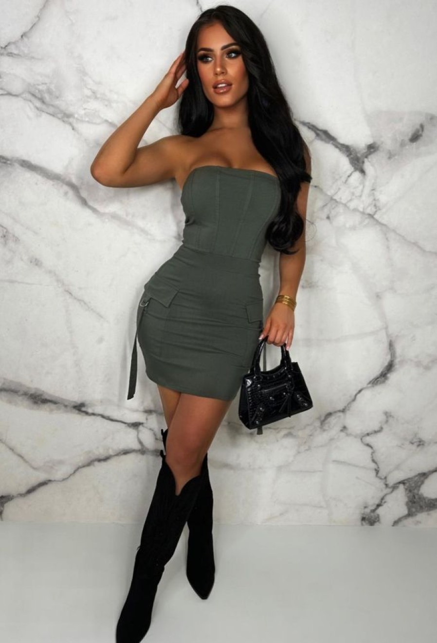 New Cargo Cutie Khaki Stretch Cargo Mini Dress Summer Dresses