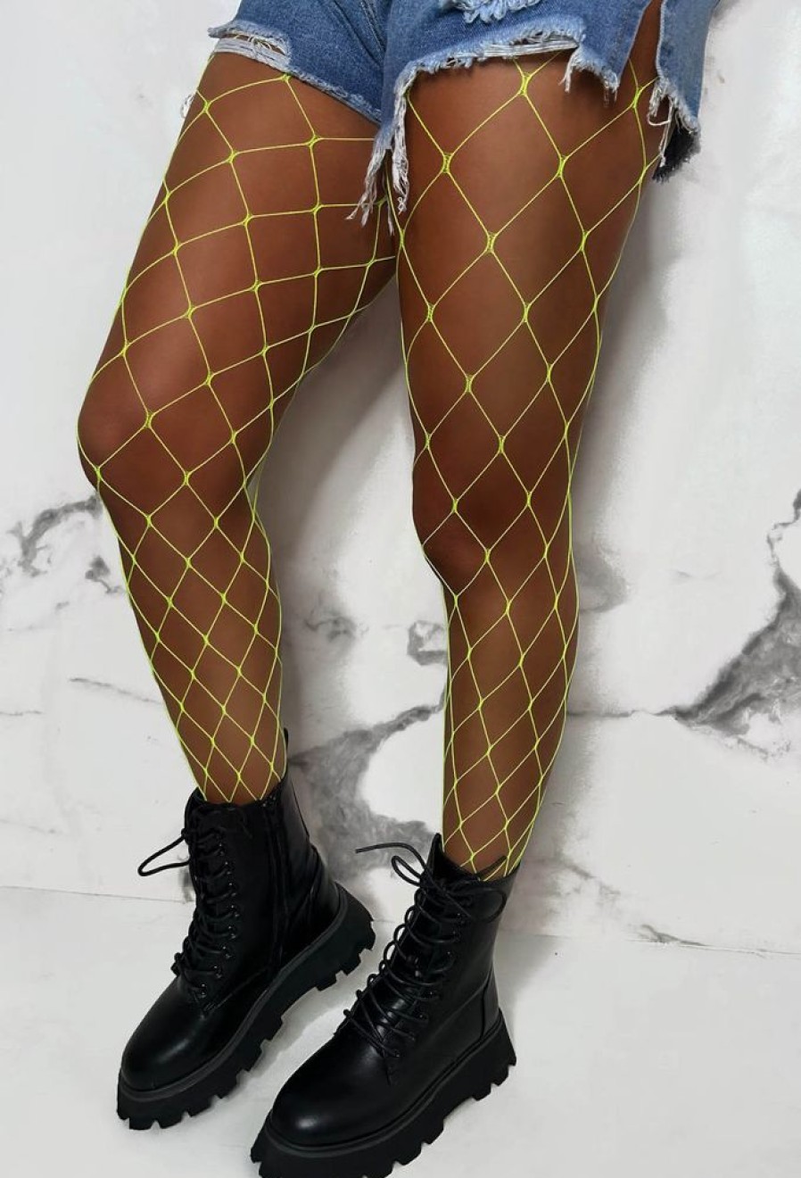 Wholesale You Glow Girl Yellow Neon Fishnet Tights Tights