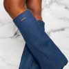 Hot Sending My Best Mid Blue Denim Fold Over Knee High Boots Boots