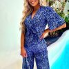 Hot Elegant Guest Blue Leopard Print Knot Front Jumpsuit Jumpsuits