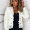 Best Exclusively Chic Cream Tweed Collarless Tassel Cropped Jacket Coats And Jackets