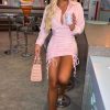 New Be Your Baby Pink Ruched Skirt Shirt Dress Dresses