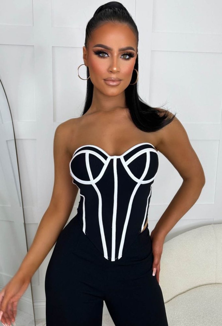 Online Deliver The Heat Black Contrast Sheer Mesh Back Corset Top Tops