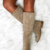 New Sweet Glamour Cream Gold Stud Faux Suede Knee High Boots Boots