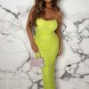 New Always My Lover Green Lined Ruched Bandeau Midi Dress Summer Dresses