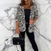 Best Iconic Night Black Shawl Neck Ruched Sleeve Animal Printed Blazer Coats And Jackets