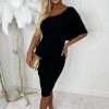 Clearance Dream Of Romance Black One Shoulder Ruched Detail Midi Dress Dresses