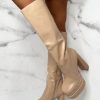 Online Love Connection Nude Super High Platform Knee Boots Limited Edition Boots