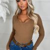 Hot Not For You Tan Knit V Neck Jumper Tops