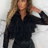 Hot In My Feelings Black Ruffle Lace Blouse Tops