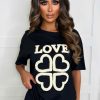 Online Casual Couture Black Love Embroidered T-Shirt Tops