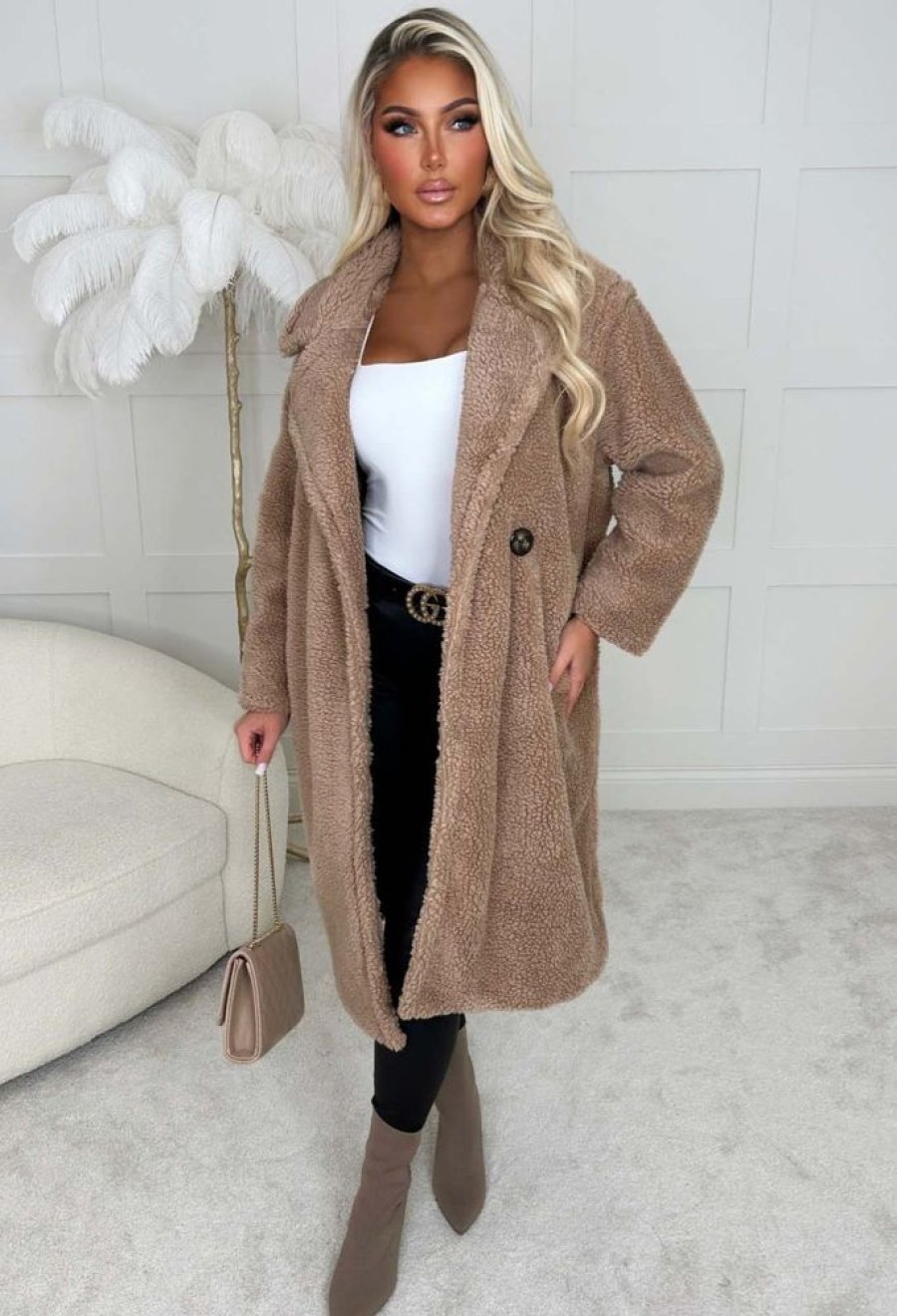 New Cosy In The City Camel Double Breasted Teddy Coat Coats And Jackets