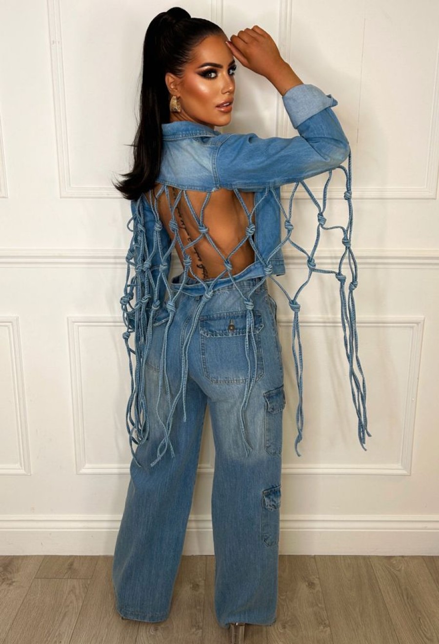 Best Knot Your Babe Light Blue Knotted Back Detail Denim Jacket Denim