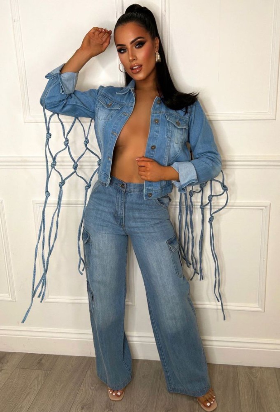 Best Knot Your Babe Light Blue Knotted Back Detail Denim Jacket Denim