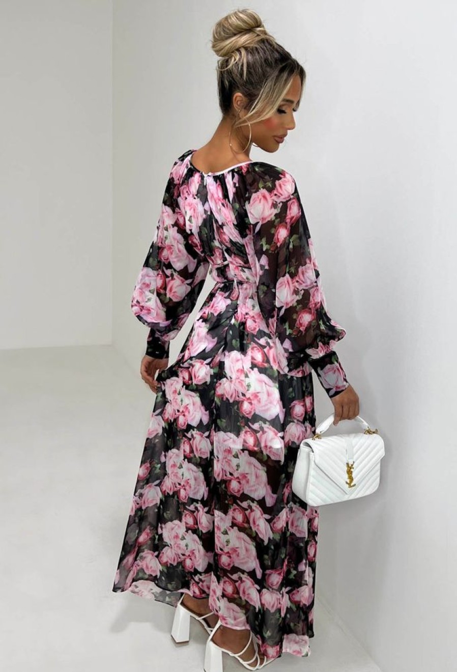 Clearance Your Love Affair Black Floral Chiffon Long Sleeve Maxi Dress Dresses